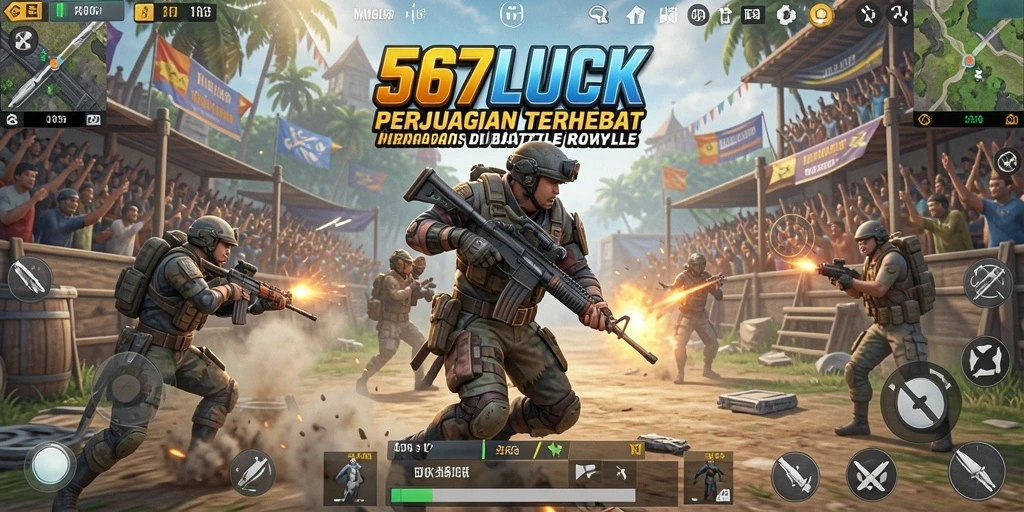 Tangkapan layar gameplay intens dari 567LUCK di arena Battle Royale.