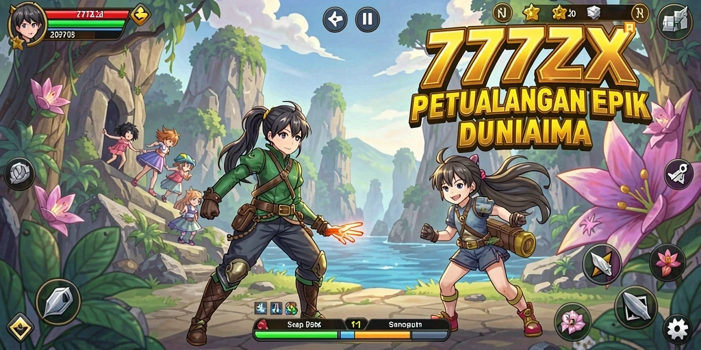 Tampilan gameplay seru dari 777ZX dengan karakter Anime yang unik.