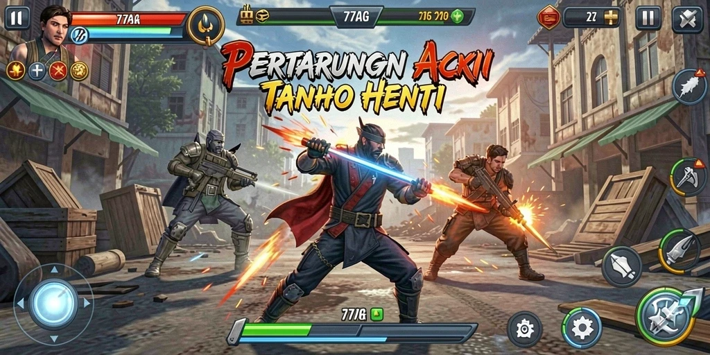 Tampilan gameplay aksi yang mendebarkan dalam 77AG.
