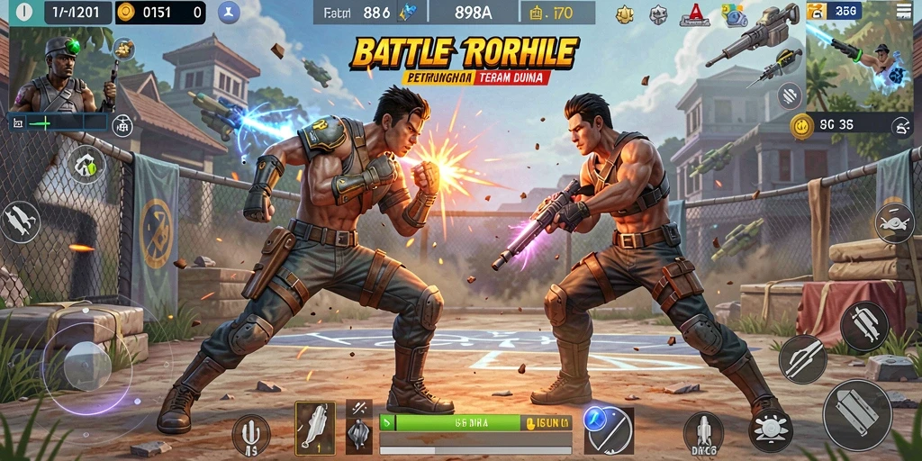 Gameplay seru dan mendebarkan dalam pertempuran Battle Royale.