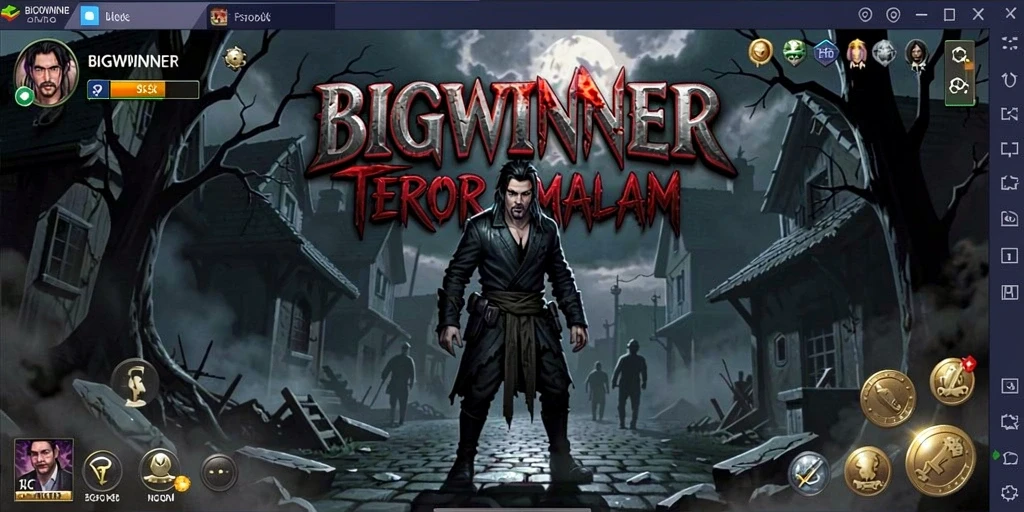 Screenshot gameplay BIGWINNER yang memperlihatkan suasana Horror yang mencekam.
