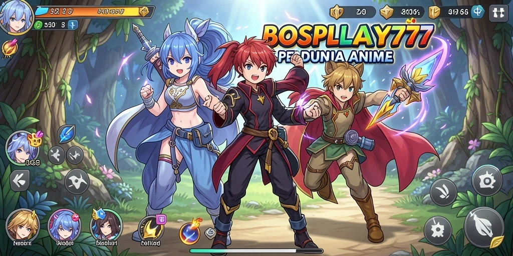 Screenshot gameplay BOSPLAY77 yang menampilkan pertarungan karakter Anime.