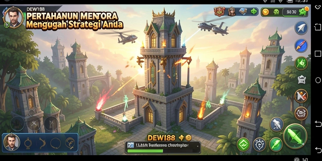 Tampilan gameplay seru di DEWI188 dengan menara strategis.