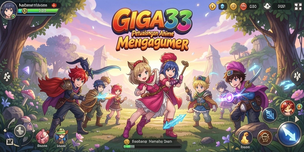 Screenshot GIGA33 menampilkan karakter anime dalam aksi petualangan seru.