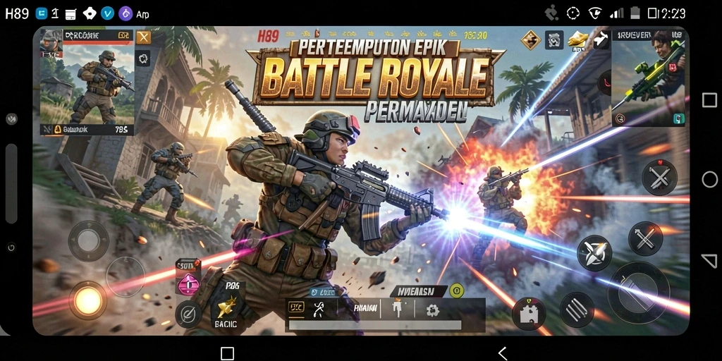 Screenshot gameplay H89 menunjukkan serunya pertempuran Battle Royale.