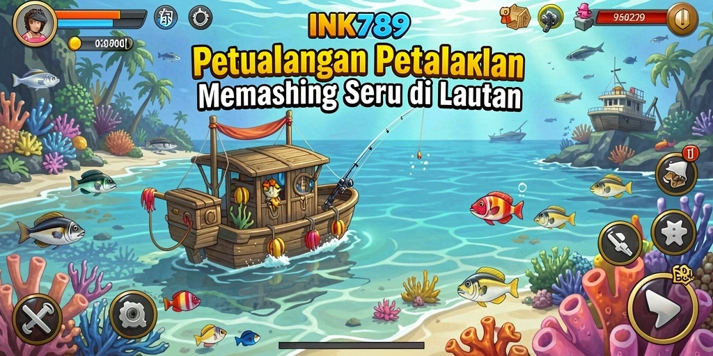 Tampilan gameplay INK789 yang memikat saat memancing di laut.