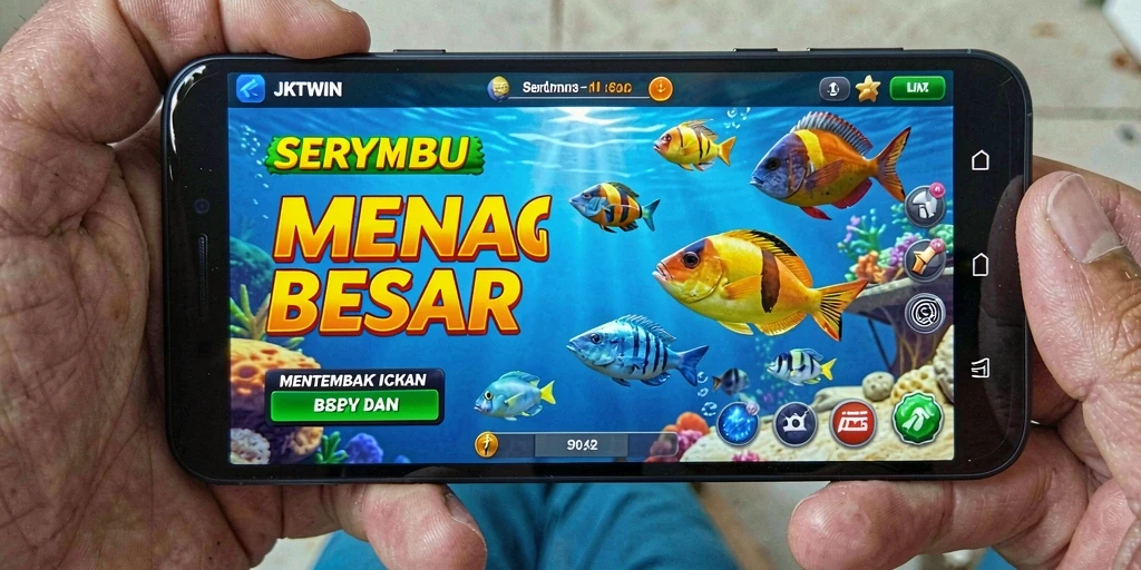 Tampilan gameplay JKTWIN saat menembak ikan dengan senjata.