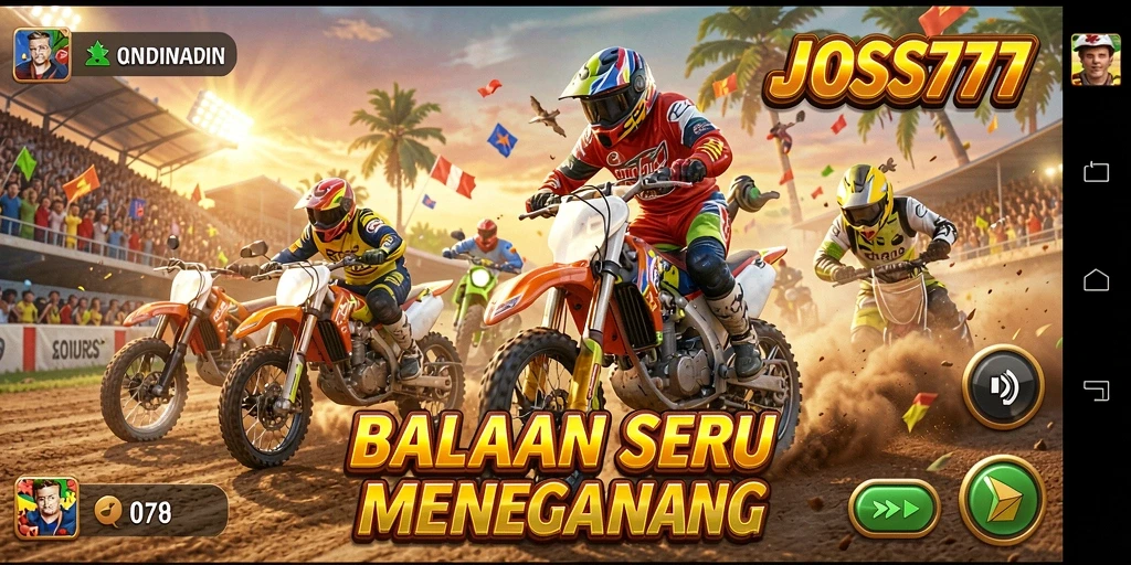 Screenshot dari gameplay JOSS777 dengan mobil balap yang sedang melaju cepat.