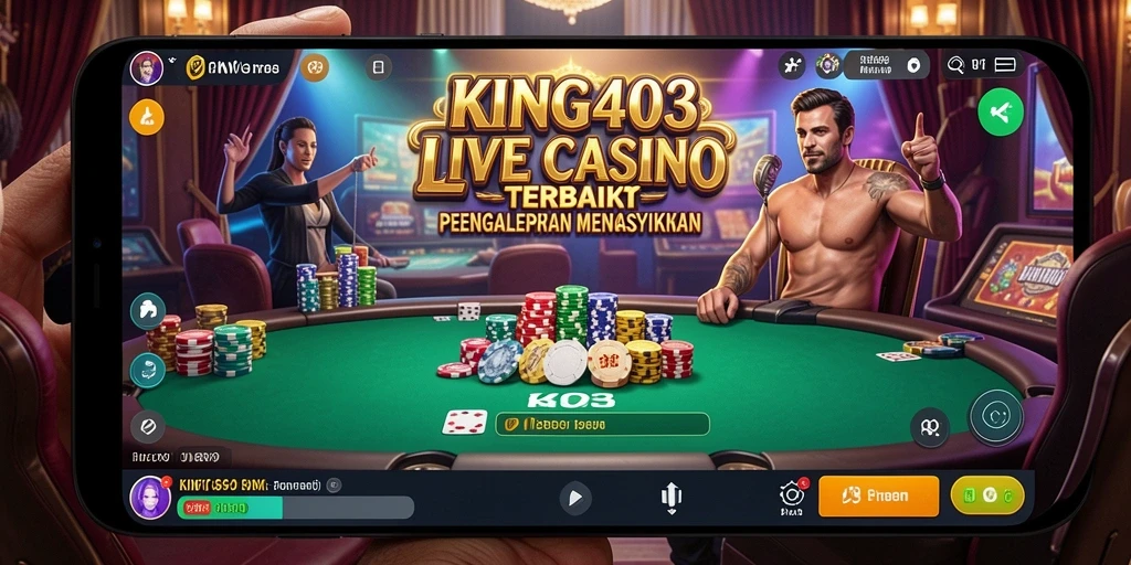 Screenshot utama KING403 menampilkan dealer live dalam aksi permainan kasino.