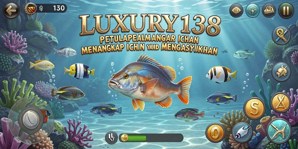 Tampilan gameplay menampilkan aksi memancing yang seru di berbagai lokasi indah.