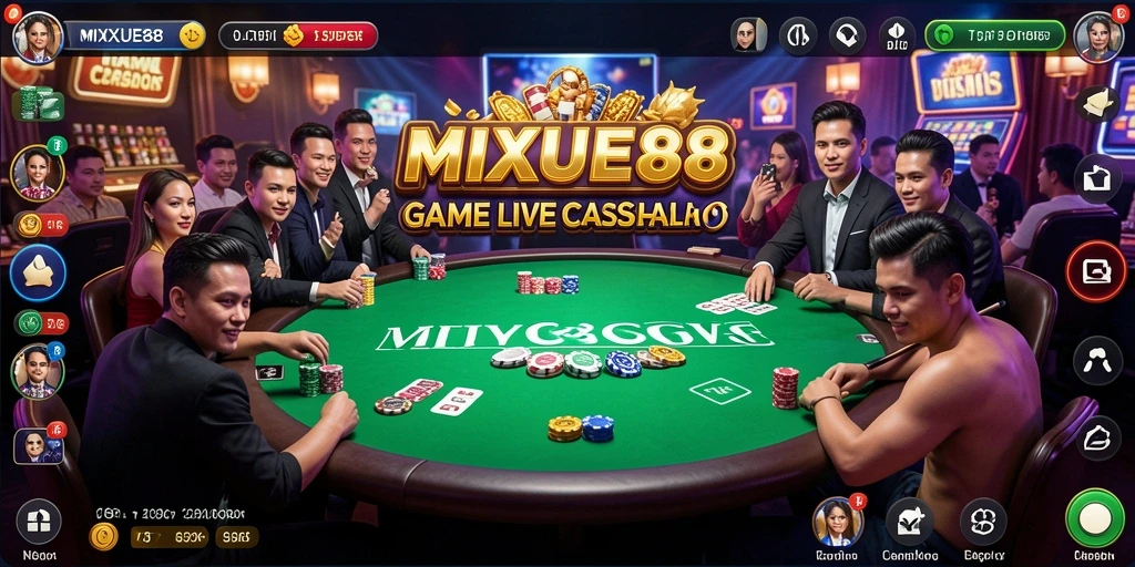 Screenshot MIXUE88 menampilkan dealer profesional dan tabel permainan yang menarik.