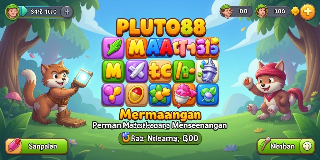 Tangkapan layar utama PLUTO88 menampilkan gameplay seru pencocokan permata.