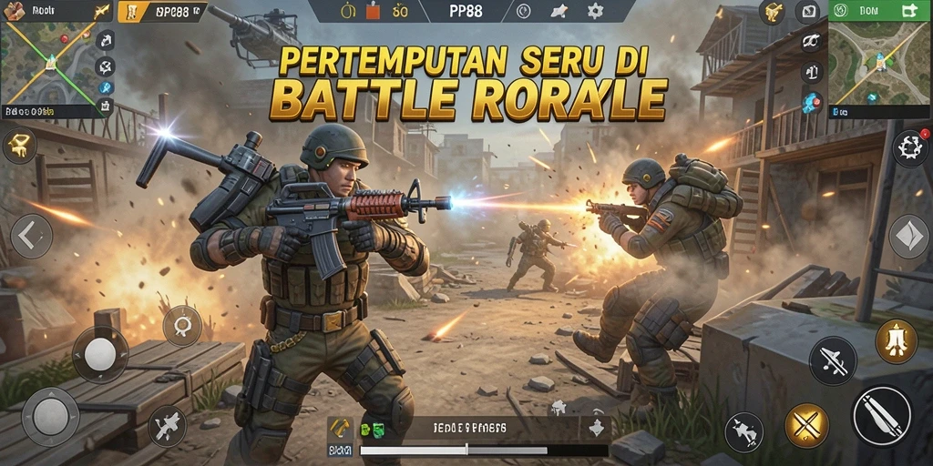 Tampilan gameplay PP88 dengan aksi Battle Royale yang mendebarkan.