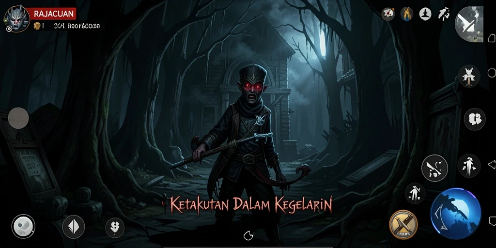 Screenshot gameplay yang menakutkan di RAJACUAN.