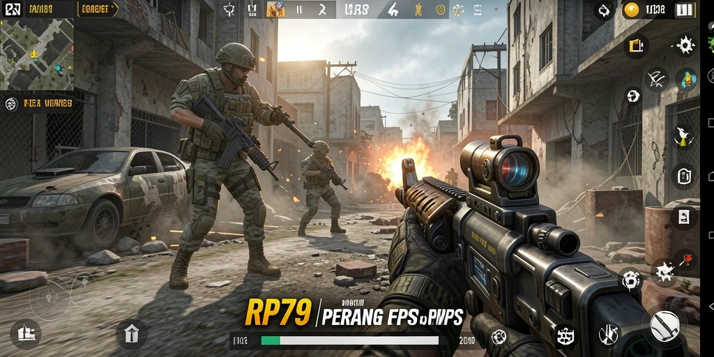 Screenshot RP79 yang menunjukkan aksi tembak-menembak yang intens.