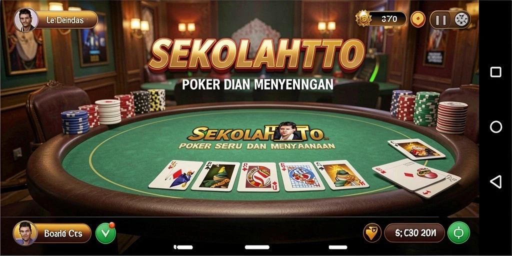 Screenshot gameplay SEKOLAHTOTO menampilkan suasana meja poker yang seru.