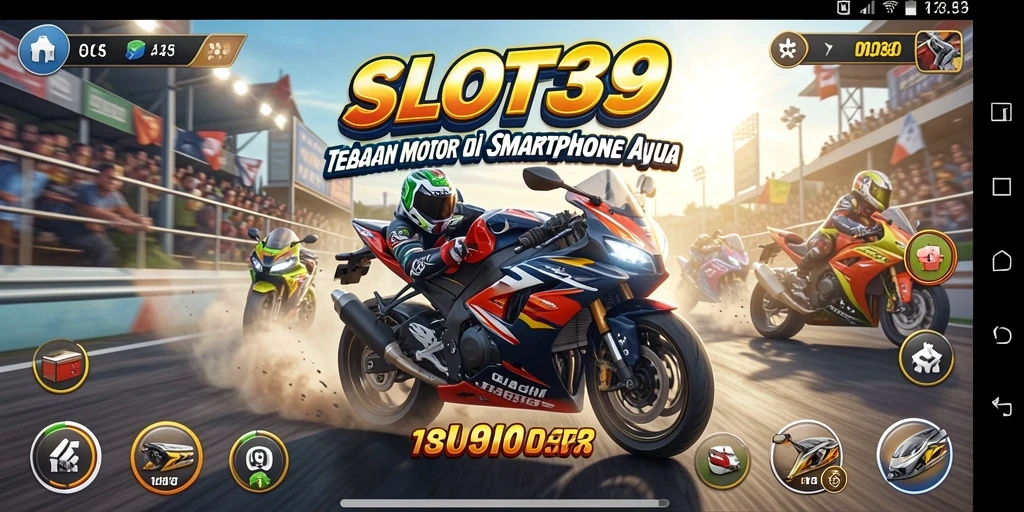 Screenshot utama menunjukkan aksi balapan motor yang cepat dan mendebarkan.