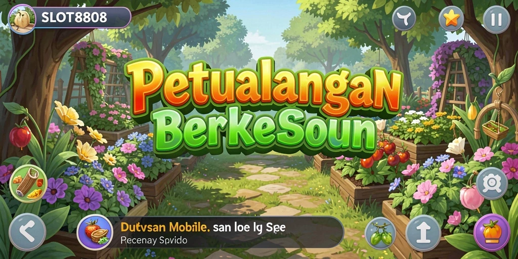 Screenshot gameplay SLOT8808 menampilkan ladang subur dan tanaman yang beragam.
