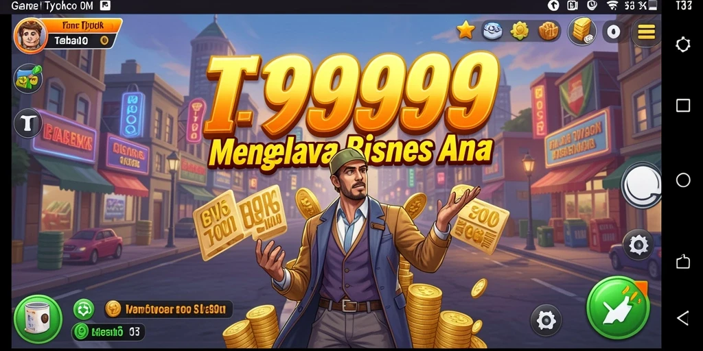 Tangkapan layar utama T9999 menunjukkan gameplay manajemen bisnis yang menarik.