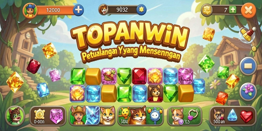 Screenshot dari gameplay TOPANWIN yang menampilkan keseruan permainan Match-3.
