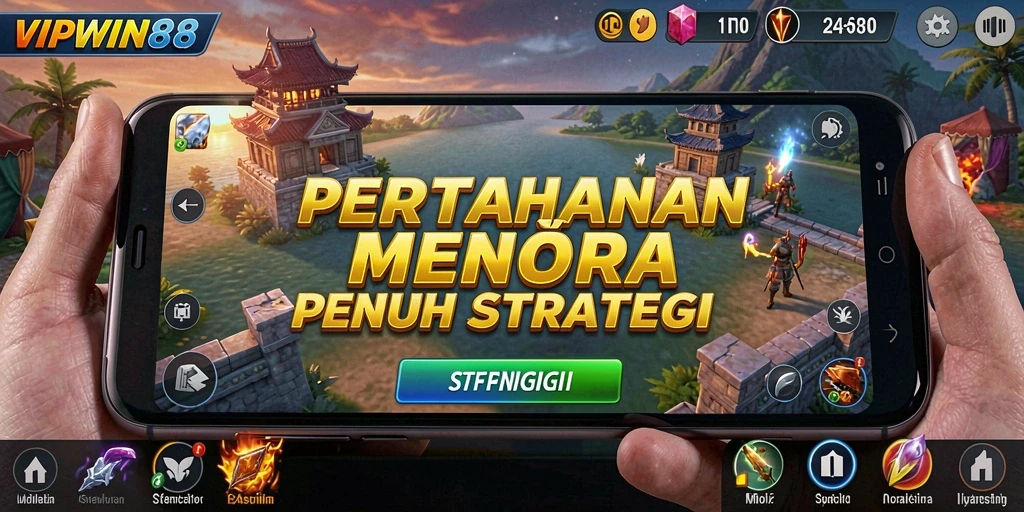 Tampilan aksi mendebarkan dalam gameplay Tower Defense VIPWIN88.