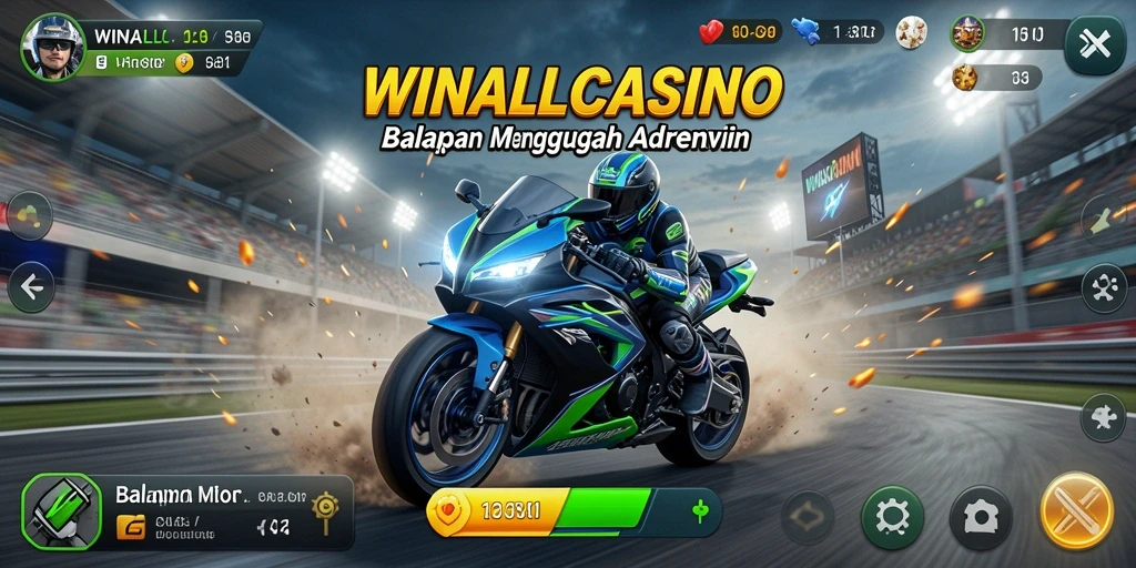 Tampilan gameplay seru dari WINALLCASINO saat balapan motor.